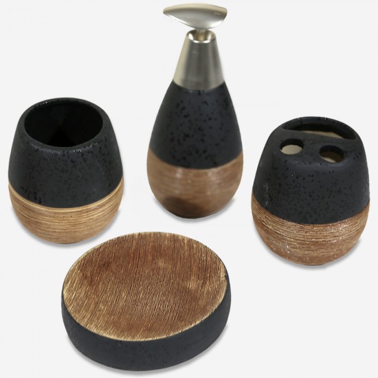 Bathroom Accessory Set SL104 4pcs Black/Beige
