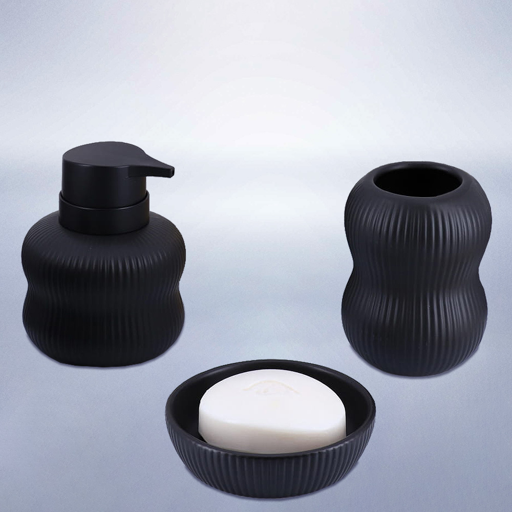 Bathroom Accessory Set SL8297 3pcs Stoneware Black-8297