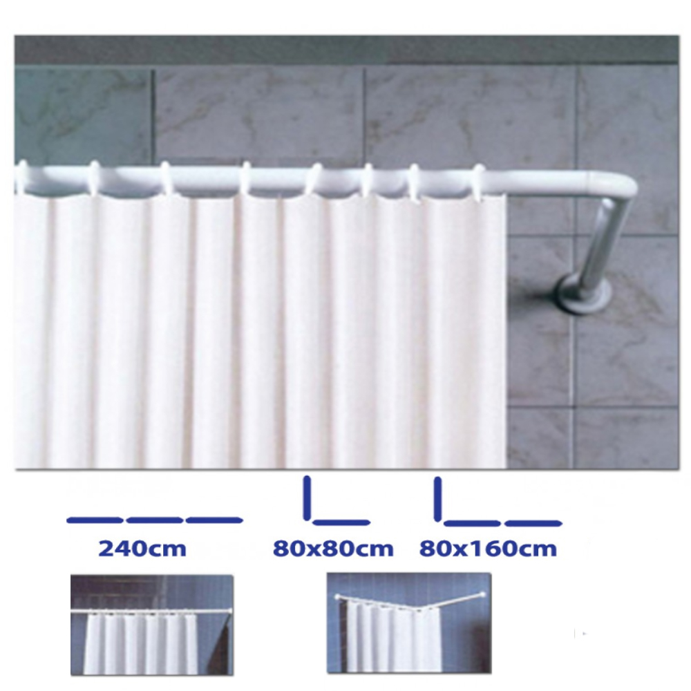 Corner Shower Curtain Rod 80x80x80cm White, Heavy Duty