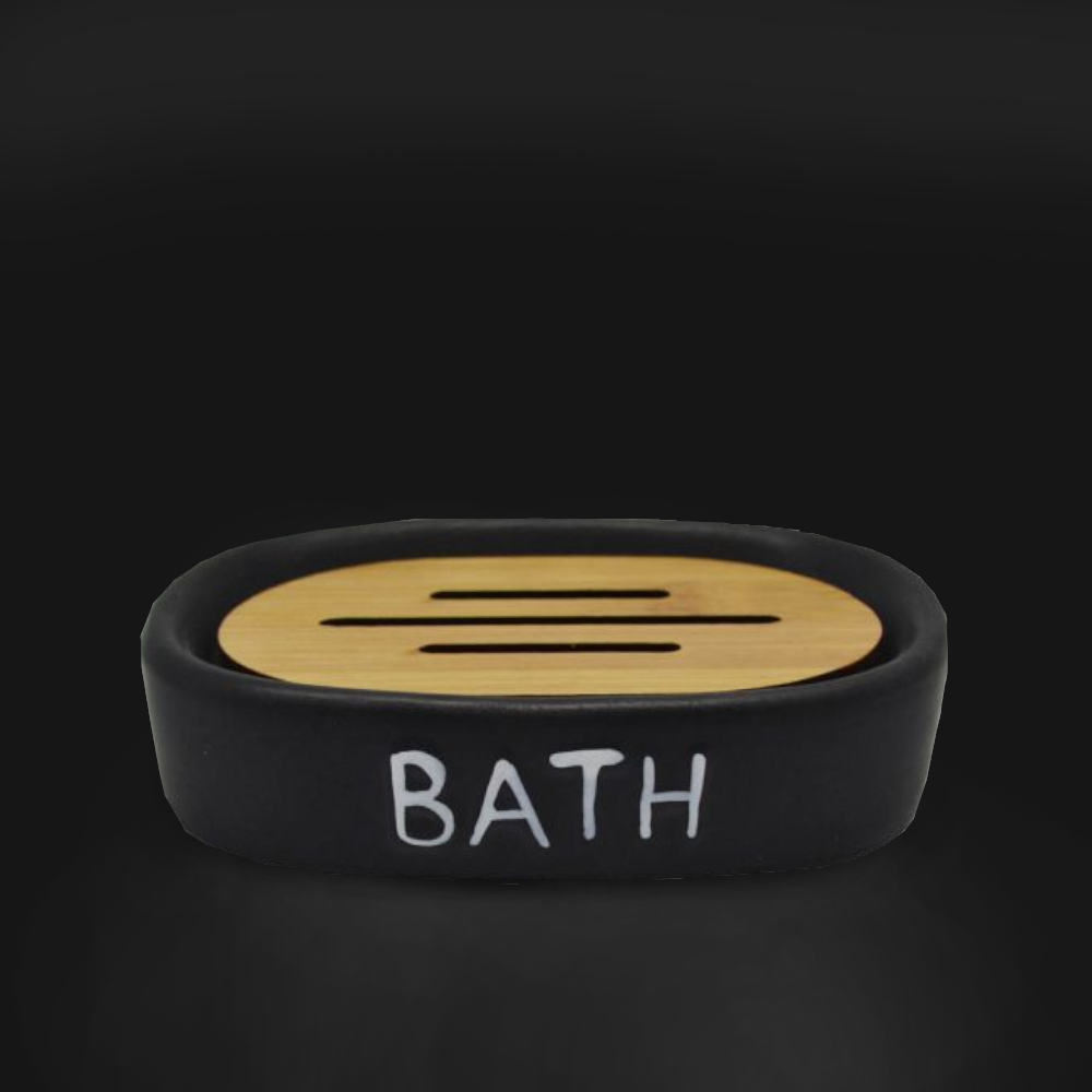 Soap Dish Bath SL143 Black with Bamboo 13.7x9.7x3cm Soap Dish Bath SL143 Black with Bamboo 13.7x9.7x3cm