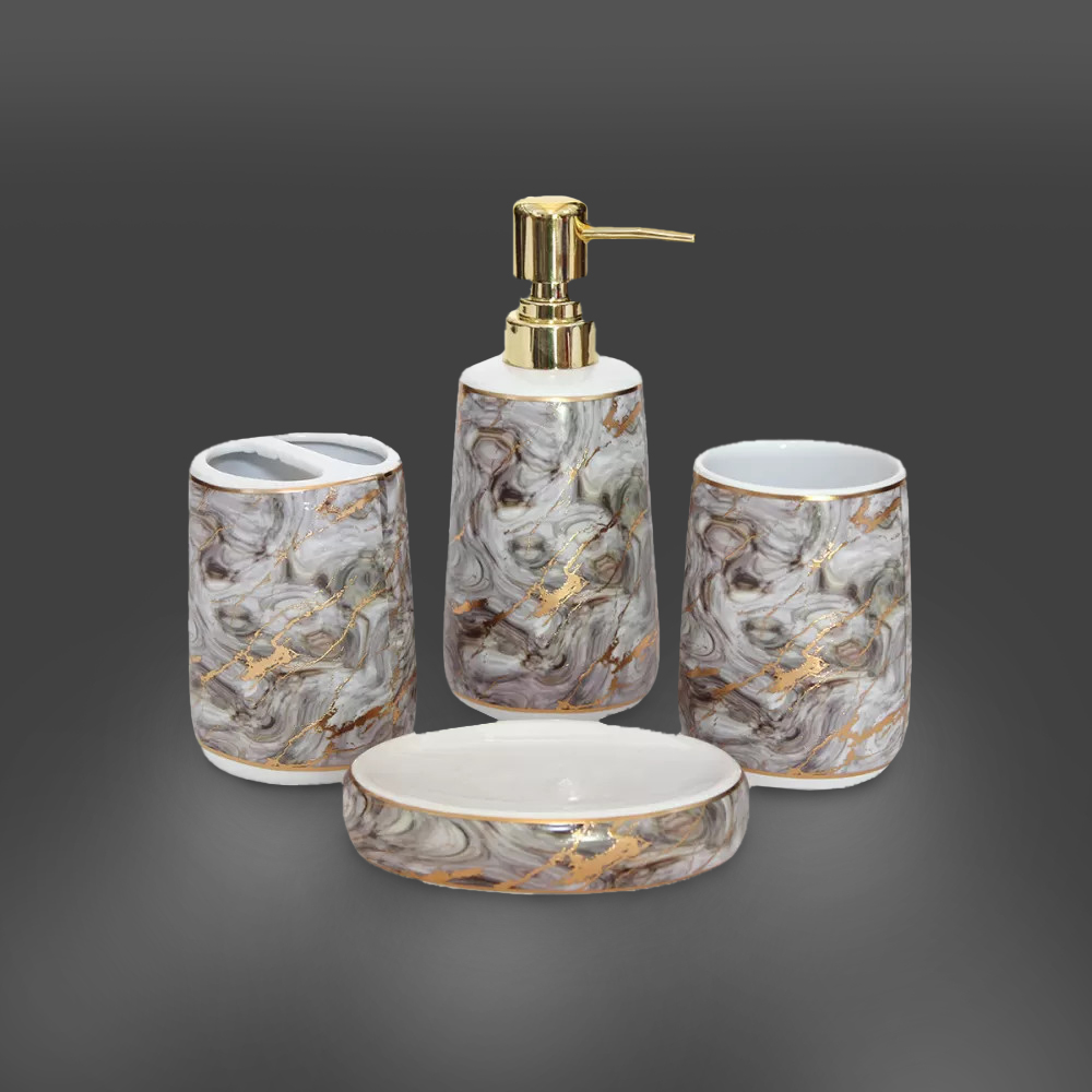 Bathroom Accessory Set SL496 4pcs Ceramic Grey-Gold Bathroom Accessory Set SL496 4pcs Ceramic Grey-Gold