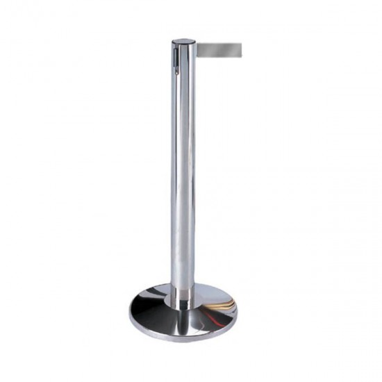 Silver Crowd Control Pillar SL981 with Retractable Grey Band