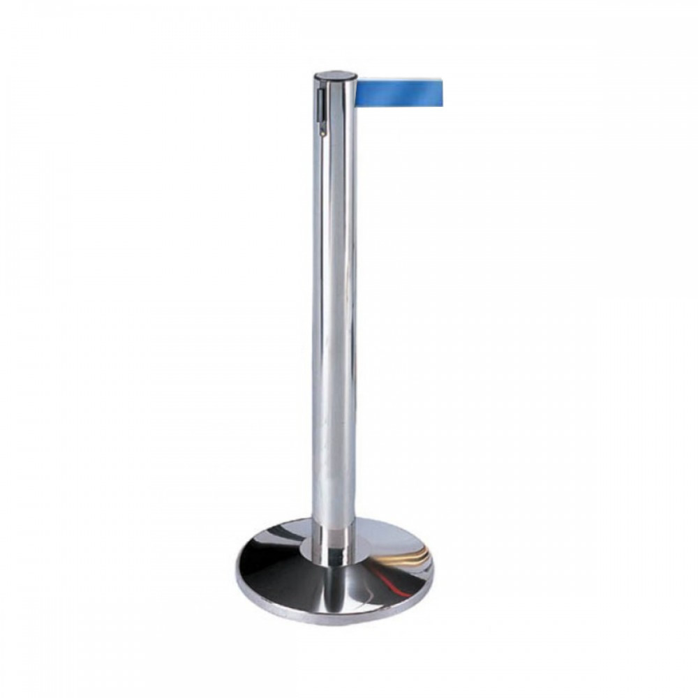 Silver Crowd Control Pillar SL981 with Retractable Blue Band
