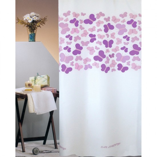 Shower Curtain Butterflies 240(L)x180(H) Purple