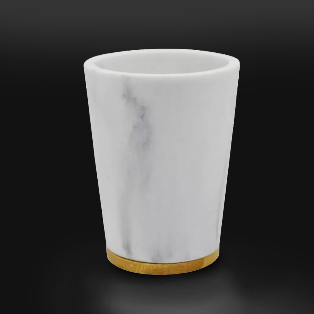 Toothbrush Holder SL424 Polyester with Bamboo, White 7,5x7,5x9,5cm.