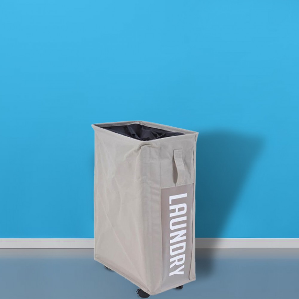 Laundry Hamper Split With Wheels Beige 60x19x40cm