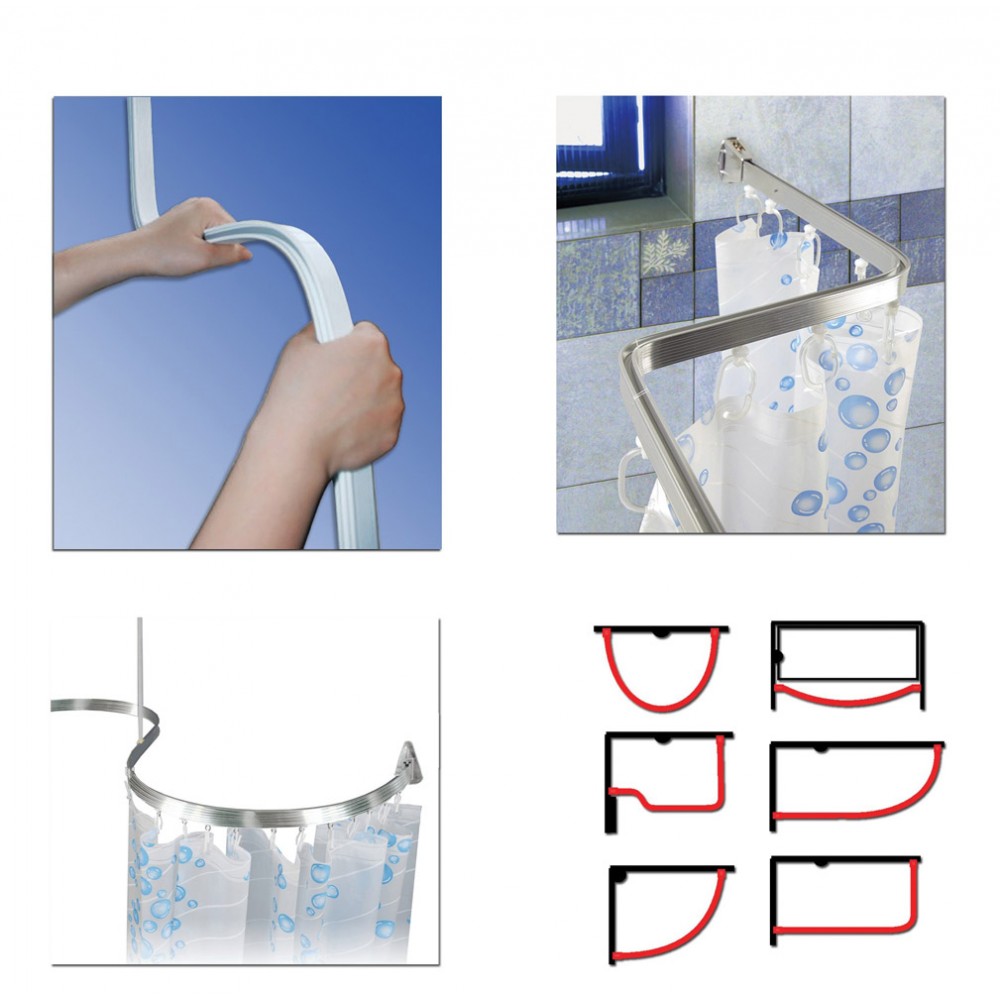 Bendable Shower Curtain Rod Bendy Silver 3m