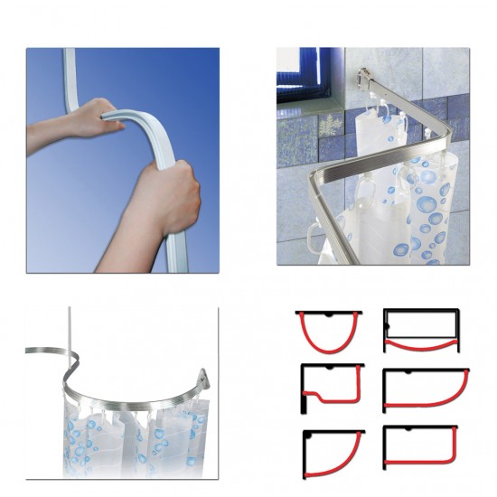Bendable Shower Curtain Rod Bendy Silver 3m