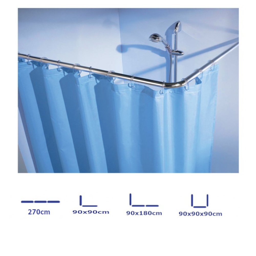 Corner Shower Curtain Rod 90x90x90cm Chrome