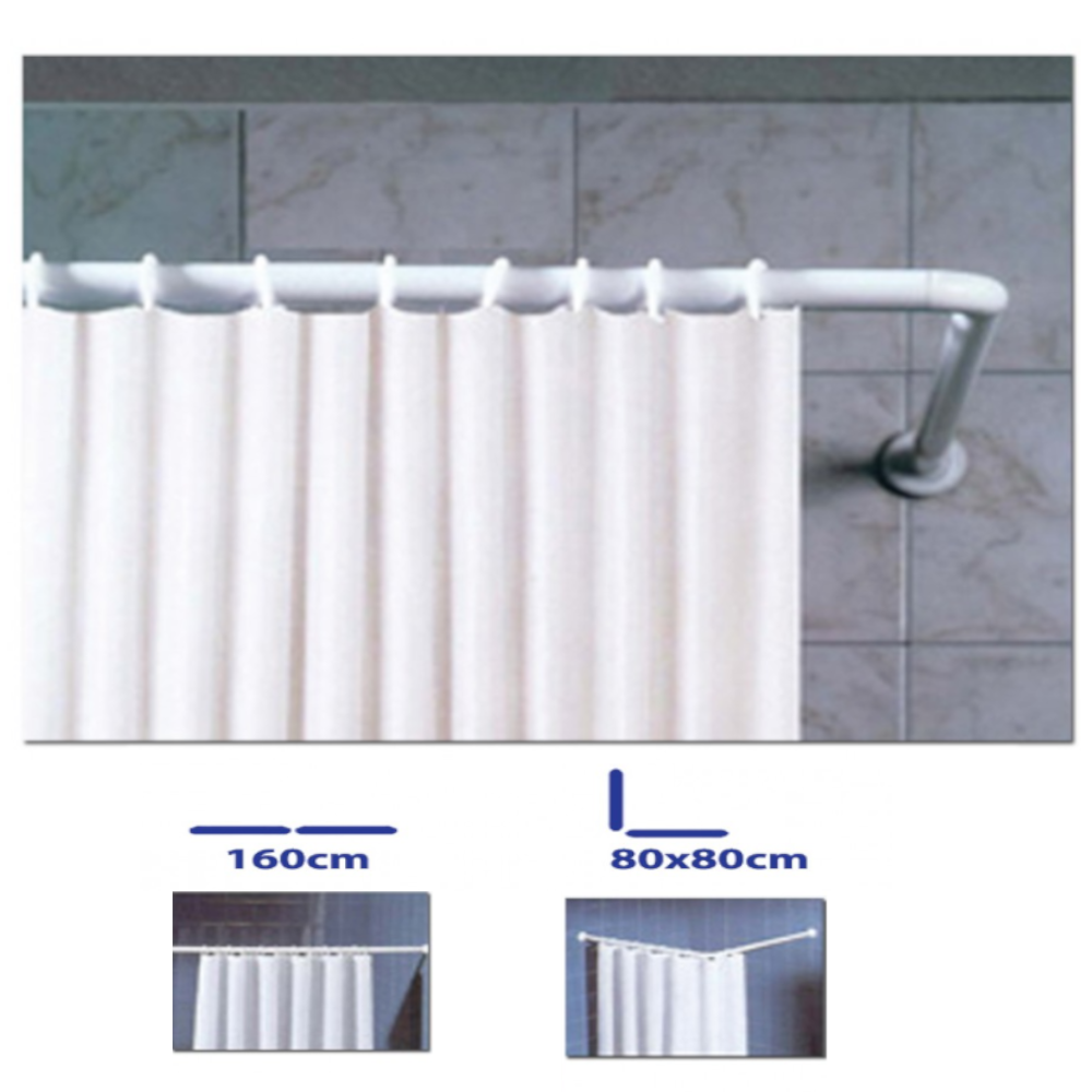 Corner Shower Curtain Rod 80x80cm White, Heavy Duty.